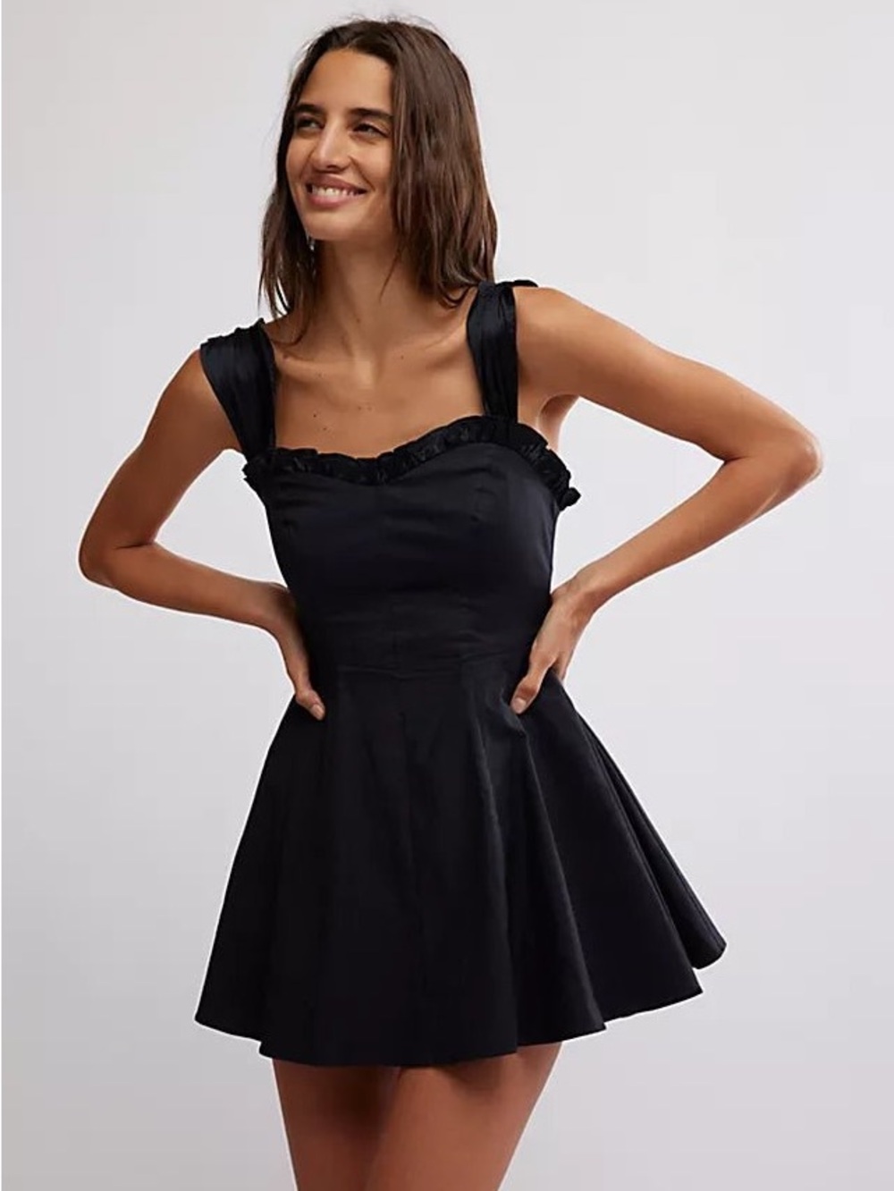 NWT Free People Black Ruffle-Accent Mini Dress